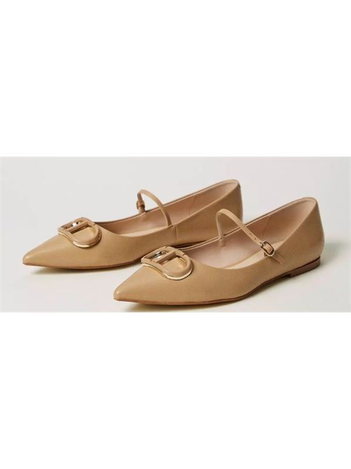 Scarpa Ballerina in pelle con punta sfilata ed oval T Twinset TWINSET | 251TCP064-00044