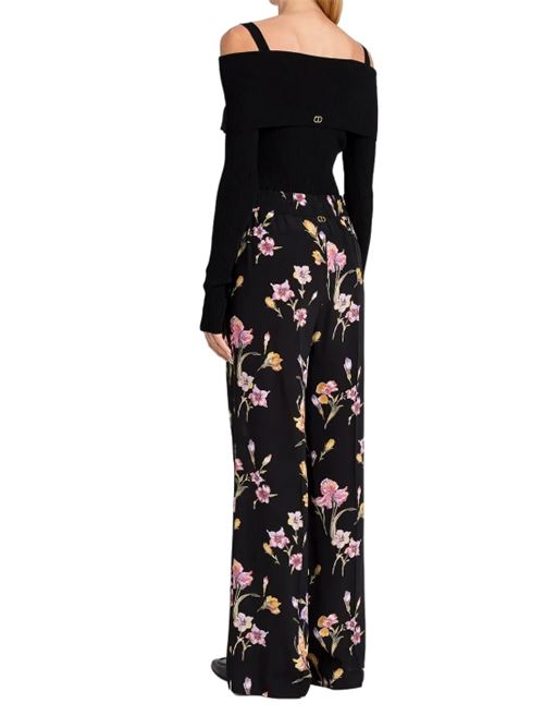 Pantalone dritto in crêpe de Chine a fiori con elastico Twinset TWINSET | 251TP2776-12328